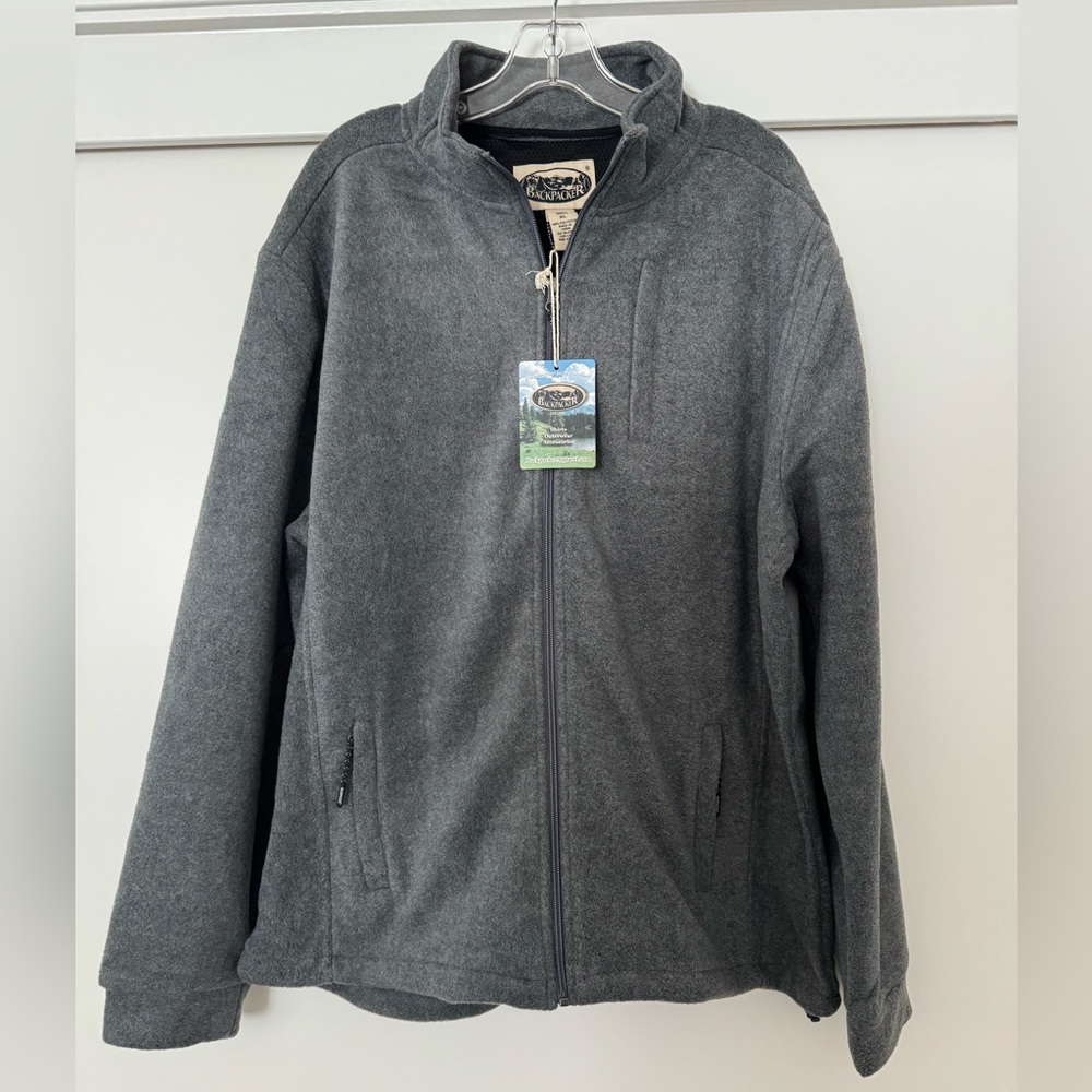 NWT Backpacker Men’s Charcoal Gray Polar Fleece Full Zipper Jacket Size XL